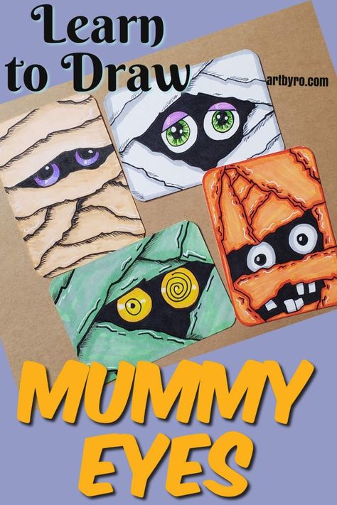 Make your own mummy drawing step by step. Art tutorials for beginners. Get your FREE guide and start improving your art today. Middle School Art, Diy, Horror, Art, Art Lessons, Art Projects, Crafts, Easy Art Lessons, Kids Art Projects