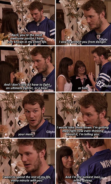 When April and Andy got married, and Andy said this. | 27 Times "Parks And Rec" Made You Laugh And Then Cry Film Quotes, Films, Comedy, Humour, Fandom, Favorite Tv Shows, Andy And April, Best Shows Ever, Chris Pratt