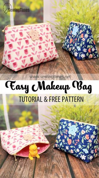 DIY Easy Makeup Bag | Cosmetic Pouch Sewing Pattern & Tutorial [sewingtimes] Makeup Pouch Pattern, Toiletry Bag Diy, Makeup Pouch Diy, Sewing Makeup Bag, Toiletry Bag Pattern, Makeup Bag Tutorials, Cosmetic Bags Diy, Easy Zipper Pouch, Makeup Bag Pattern