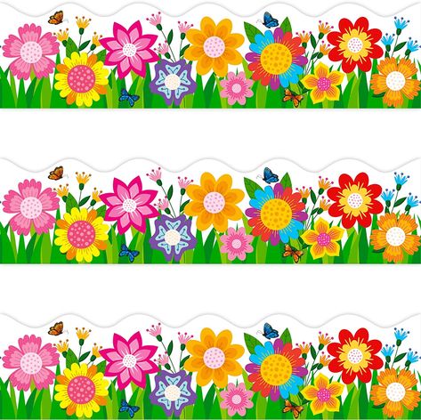 Designs For Classroom Walls, Printed Flowers Design, Window Design Classroom, Bulletin Board Design Ideas Classroom Decor, Spring Border For Bulletin Board, Flowers For Classroom Decoration, Bulletin Border Design, Spring Window Decor, Classroom Decoration For Kids