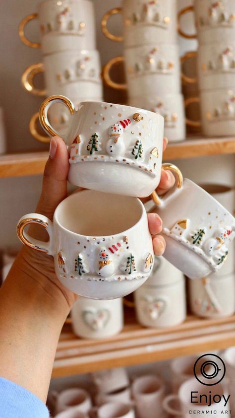 Handcrafted 'Frosty Charm' Snowman Ceramic Espresso Cup & Saucer Set - 5.4 oz - Perfect for Festive Coffee Lovers Diy, Pottery, Mugs, Espresso Cups Set, Espresso Cups, Christmas Cups, Christmas Mugs, Snowman Cup, Christmas Cup