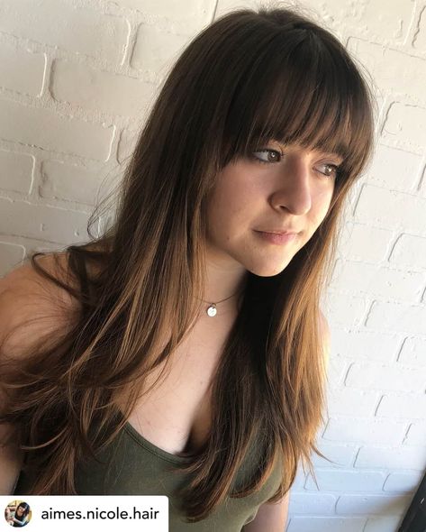 Curved bangs are all the rage in the hair industry! Whether you call them bangs, flicks or fringes, there are so many different types of bangs... which one is perfect for you? The first step is to learn about the different types of bangs! #Bangs #Hairstyles #HairTips #Haircuts Balayage, New Hair, Straight Across Bangs, Thick Bangs, Straight Hairstyles, Full Fringe Hairstyles, Full Bangs, Bang Haircuts, Half Moon Bangs