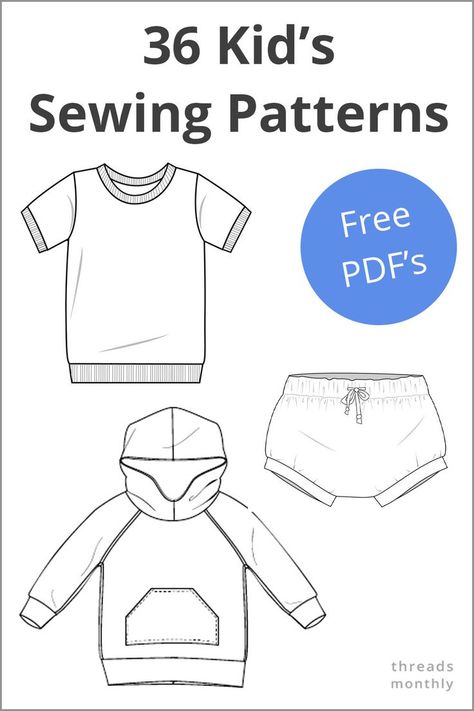 Here are the best sewing patterns for children. All free! They're printable pdf patterns. The sizes include babies, toddlers, young children, and tweens. I've listed tops, dresses, pants, hoodies, bibs, accessories, hats, etc. I've also recommended which sewing project ideas are great for beginners, what fabrics you need, and sizing info. Sew Ins, Sewing For Kids, Sewing Patterns For Kids, Kids Sewing Patterns Free, Toddler Sewing Patterns, Sewing Projects Clothes, Sewing Patterns Free, Kids Clothes Patterns, Sewing Baby Clothes
