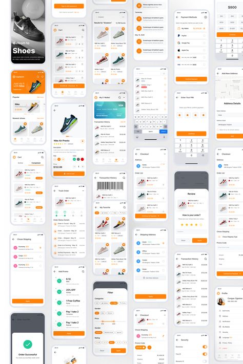 E-commerce Mobile App UI KIT Ux Design, User Interface Design, Web Design, Apps, Template, App, Ios Emoji, A4, Ui Kit