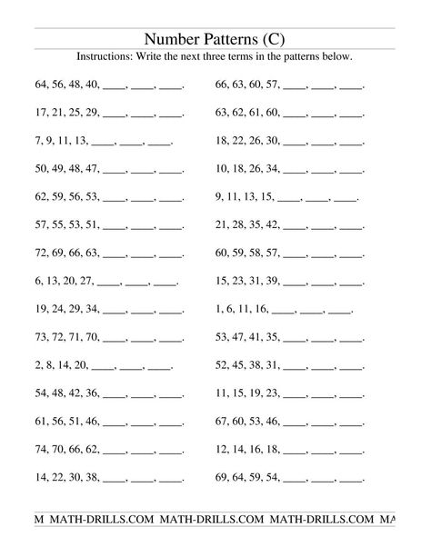 The Growing and Shrinking Number Patterns (C) Math Worksheet from the Patterning Worksheets Page at Math-Drills.com. Phonics, Number Patterns Worksheets, Numerical Patterns, Math Patterns, Math Numbers, Free Printable Math Worksheets, Pattern Worksheet, 2nd Grade Math, Free Math Worksheets