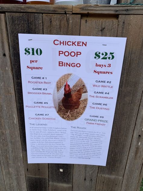 Fundraising Idea: Chicken Poop Bingo - Murad Auctions Baseball, Raising, Chicken Games, Coop Games, Chickens, Relay For Life, Chicken Scratch, Bingo, Fundraisers