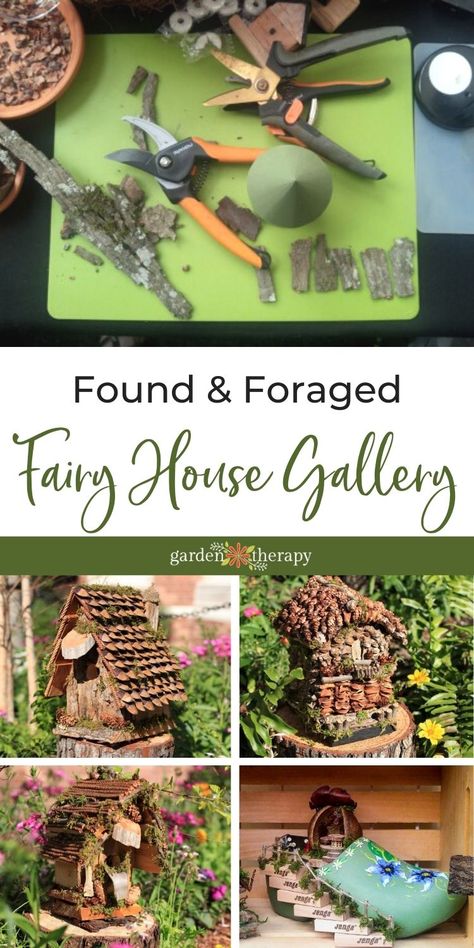 Foraged materials like mushrooms, pinecones, and branches make little woodland houses so realistic looking that you would think they were made by fairies. Using natural elements, the Fairy House Ladies of Disney—sisters Rhonda Maseman and Vikki Yarborough—have been designing whimsical foraged fairy houses for the past ten years. Their designs are not just fanciful, they are also weatherproof and can stay outside all year. #gardentherapy #disney #miniaturegardening #gardendecor Gardening, Barbie, Art, Crafts, Play, Fairy Garden Farm, Diy Fairy House, Fairy House Crafts, Fairy House Diy