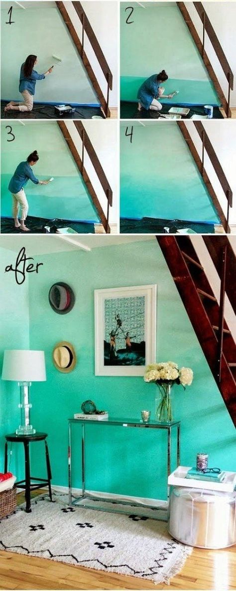 These ombre walls evoke the ocean. Bedroom Décor, Home Décor, Home, Interior, Inspiration, Ocean Room, Wall Paint Designs, Wall Treatments, Bedroom Wall Paint
