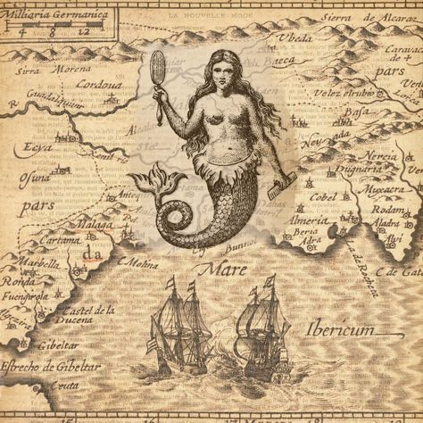 Vintage Old World Map Mermaid Free Stock Photo - Public Domain Pictures Mermaid Art, Vintage, Real Mermaids, Mermaid Images, Mermaid Drawings, Vintage Mermaid, Sea Monsters, Mermaid Photos, Mermaid