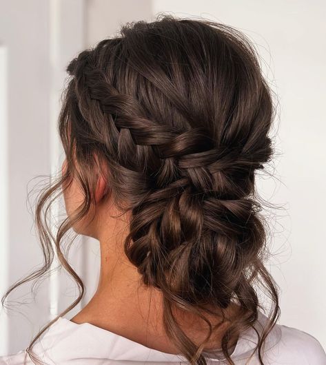 50 Pretty Bridesmaid Hairstyles That Are Trendy in 2022 - Hair Adviser Braided Updo Bridal, Updo Hairstyles For Prom, Boho Updo Hairstyles, Bridal Updo With Veil, Fishtail Braid Updo, Half Updo With Braid, Messy Wedding Updo, Bridal Updo, Braided Bun Hairstyles