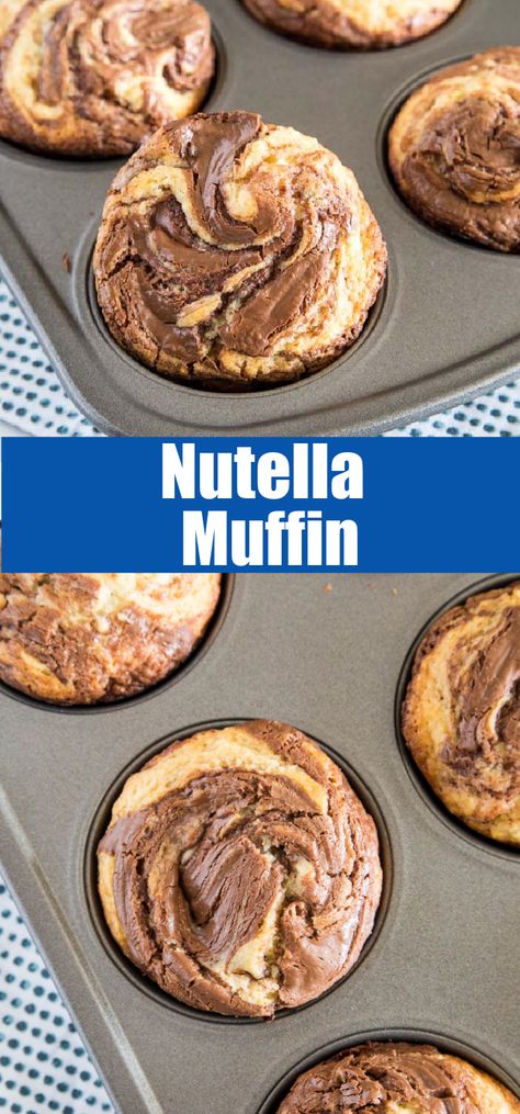 Nutella Muffins - Soft and tender homemade muffins with a delicious swirl of Nutella. Snacks, Biscuits, Desserts, Muffin, Nutella Recipes, Brunch, Nutella, Nutella Muffins, Nutella Muffin Recipe