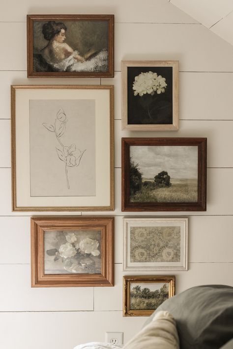 Home Décor, Interior, Inspiration, Antique Gallery Wall, Farmhouse Gallery Wall, Vintage Style Decorating, Vintage Office Decor, Gallery Walls, Gallery Frames