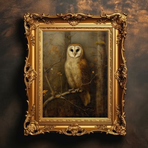 Perched Owl Dark Academia Bird Wall Art Antique Oil - Etsy Gothic, Decoration, Antiques, Art, Wall Art, Dark Academia Bird, Bird Wall Art, Owl, Realistic Paintings
