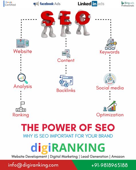 Why is SEO Important for Your Brand the power of SEO 💻✨ Contact Us👇 ☎️9818965188 ✉️info@digiranking.com #seo #seopower #seopowertip #seopowerplaybook #seopower Digital Marketing, Software Development, Website Development, Digital Marketing Agency, Info, Website Design, Marketing, Company, Development