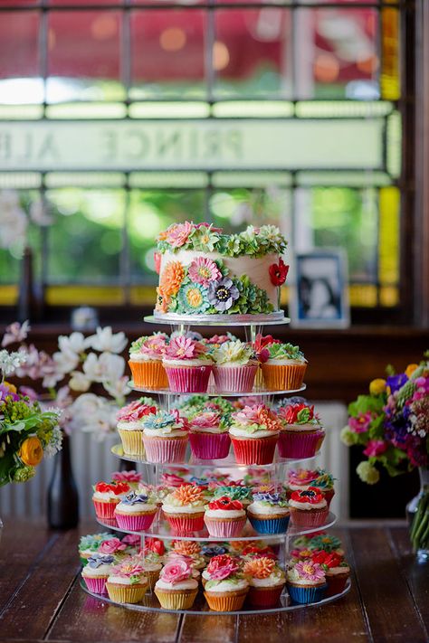 Wedding Colours, London Wedding, Cake, Spring Wedding, Wildflower Wedding, Floral Cupcakes, Wedding Colors, Wedding Food, Rainbow Wedding