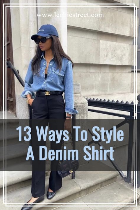 13 Ways To Style A Denim Shirt. Looking for denim aesthetic looks for spring outfits. Plenty of ways to style denim shirt outfit for all year round. Ideas for denim shirt with shorts idea and other denim shirt outfits for fall outfit ideas or spring outfits. Cute denim shirts outfit that are perfect for any style or occasion. #denimshirtoutfit #denimshirtoutfits #denimaesthetic #denimoutfitideas #springoutfits Clothes, Winter, Clothing, Outfits, Outfit, Ootd, Outfit Ideas, Moda, Dress
