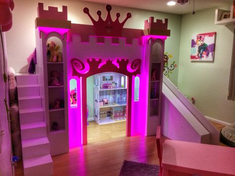 Princess castle bed with a slide and lights Bunk Beds, Bedding, Boho, Ideas, Boho Chic, Kids Bunk Beds, Bunk Bed Sets, Wooden Bunk Beds, Wooden Beds