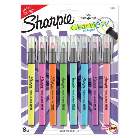 See where youre marking with the Sharpie Clear View highlighter! A see-through tip allows you to keep your eyes locked on the page and precisely highlightyoull always know where to stop! Meanwhile, the innovative blade-style tip lets you switch between both wide and narrow lines. Sharpie highlighters come with ultra-fluorescent ink that jumps off the page while resisting the smearing of many pen and marker inks, so your work stays clean. Size: 8-Pack.  Color: Red. Design, Highlights, Walmart, Sharpie Highlighter, Sharpie Pens, Stick Highlighter, Sharpie, Highlighters Markers, Markers