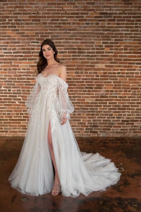 Ethereal Designer Boho A-Line Wedding Dress with Detachable Long Sleeves Wedding Gowns, Wedding Dress, A-line Wedding Dress, Corset Wedding Dresses, Wedding Dresses Flowy Sleeves, Bell Sleeve Wedding Dress, Wedding Dress Flowy, Aline Wedding Dress, Wedding Dress Long Sleeve