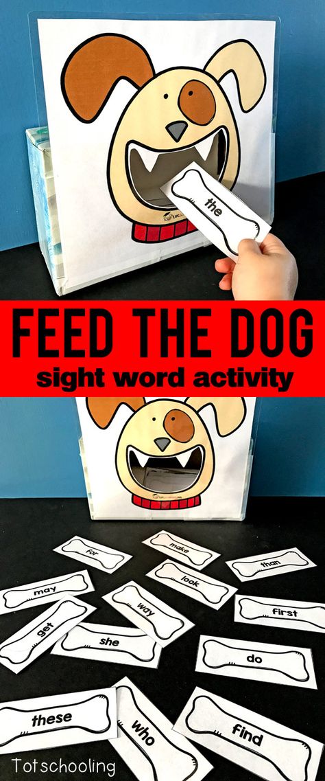 FREE sight word recognition activity for kids to read sight words while feeding bones to the dog. Fun and motivational literacy game for pre-k, kindergarten and first grade kids. Pre K, Sight Words, Sight Word Games, Literacy Games Kindergarten, Kindergarten Learning Games, Elementary Literacy Activities, Literacy Games, Pre Kindergarten Sight Words, Kindergarten Literacy Activities