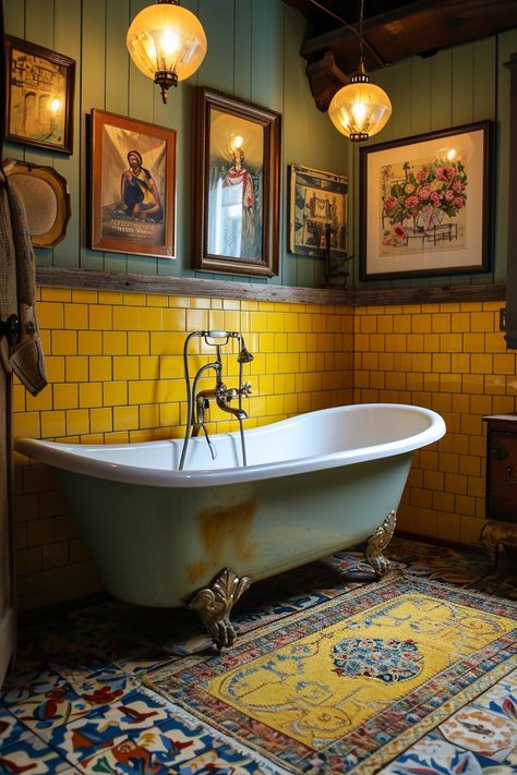 Get ready to infuse your bathroom with warmth, vibrancy, and pure sunshine! These 60+ yellow bathroom ideas are all about adding a splash of color and personality to your daily routine. From vintage-inspired charm to modern twists, we’ve gathered a variety of bathrooms that promise to transform your bathroom into a lively haven. Whether you want to add yellow tile to your bathroom walls, some fun wallpaper, or simply add some yellow decor touches, you'll find something you love on this list! Home, Bathroom Ideas, Bath, Yellow Bathroom Decor, Bathroom Yellow, Yellow Bathroom Walls, Bathroom Inspiration Colors, Bathroom Decor, Bathroom Styling