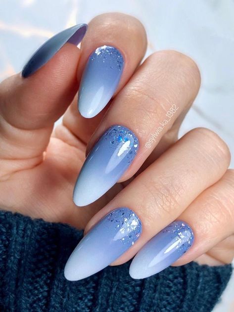Blue Ombre Nails Ombre, Ongles, Cute Nails, Uñas, Trendy Nails, Pretty Nails, Baby Blue Nails, Pixie, Ombre Nail Designs