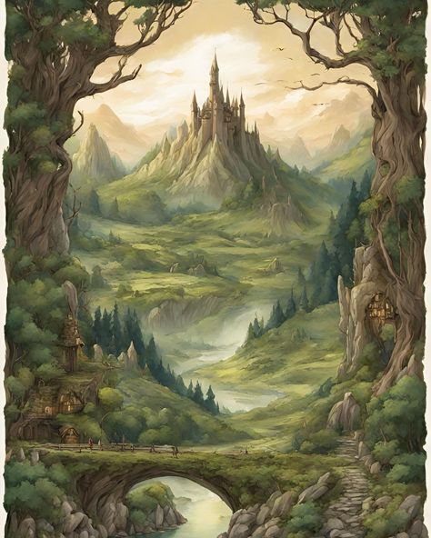 Digital LOTR Poster Print | Middle-Earth & Hobbiton Shire Landscape Scenery Art, Lord, Earth, Middle Earth Art, Fantasy Landscape, Middle Earth, Space, Fantasy, Fairytale Art