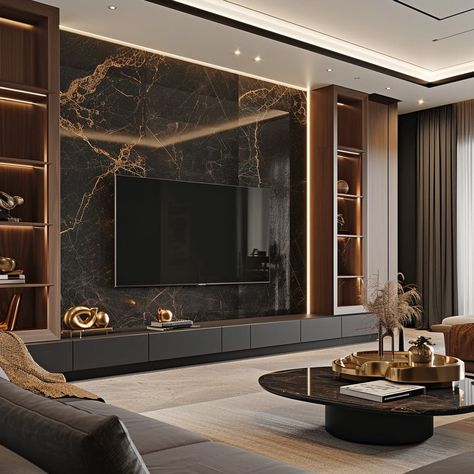 This living room's sophistication is elevated by architectural features and craftsmanship Architecture, Interior, Home, Design, Living Room Designs, Tv Unit Design, Tv Wall Design Luxury, Tv Wall Unit, Tv Wall Design