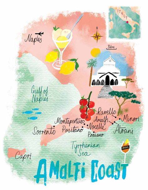 Amalfi Coast map Sorrento, Ibiza, Destinations, Tours, Italy, Amalfi Coast, Amalfi, Sorrento Italy, Italia