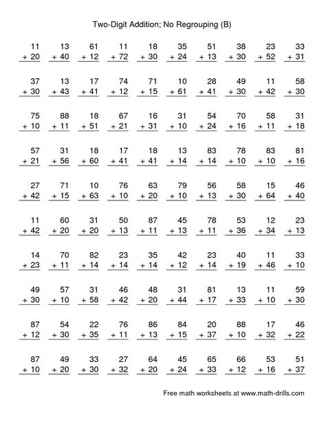 The Two-Digit Addition -- No Regrouping -- 100 Questions (B) math worksheet from the Addition Worksheets page at Math-Drills.com. Worksheets, Addition With Regrouping Worksheets, Addition And Subtraction Worksheets, Addition Worksheets, Math Addition Worksheets, Math Fact Worksheets, Math Questions, Math Addition, 2nd Grade Math