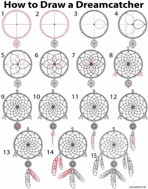 How to Draw a Dreamcatcher (Step by Step) | Cool2bKids Diy, Mandalas, Drawing Techniques, Draw, Dreamcatcher Tutorial, Diy Artwork, Doodle Art, Drawing Tutorials, Step By Step Drawing