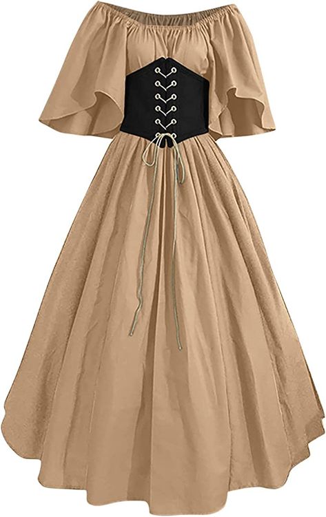 Amazon.com: Women's Plus Size Victorian Dress Flare Sleeve Medieval Vintage Dresses with Corset Traditional Irish Ball Gown : Clothing, Shoes & Jewelry Medieval Dress, Medieval Dress Princess, Medieval Outfit, Medieval Outfits, Medieval Costume Women, Medieval Clothes, Medieval Costume, Medieval Clothing Women, Queen Outfit