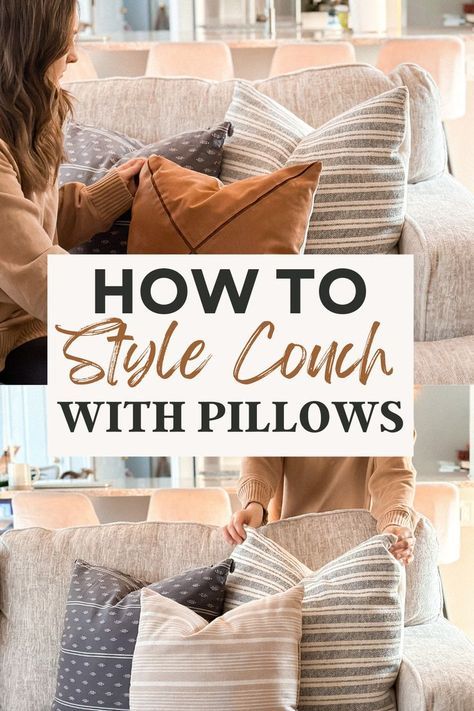 Are you wondering how to style couch with pillows and make it look luxurious? These are the exact guidelines designers use when styling a couch with pillows! Sofas, Style Couch Pillows, Couch Throw Blanket, Couch Throw Pillows, Couch Pillows, Sofa Pillows Arrangement, Couch Styling, Cushions On Sofa, Sofa Throw Pillows