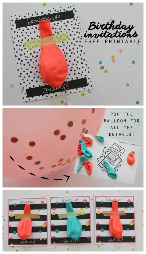 balloon invitations with free printables - A girl and a glue gun Birthday Party Invitations, Diy Birthday Party, Birthday Party, Kids Birthday Party, Birthday Balloons, Party Balloons, Birthday Theme, Diy Birthday Invitations, Party Invitations Diy