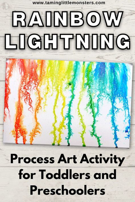 Rainbow Lightning is a fun and easy process art activity for kids. Great for weather or rainbow themed curriculums. #processart #artsandcrafts #preschool #kindergarten #weather #rainbows Process Art, Pre K, Ideas, Rainbow Dramatic Play Preschool, Art Activities For Preschoolers, Sensory, Preschool Art Activities, Preschool Weather, Art Activities For Kindergarten