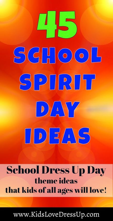 45 School Spirit Day Ideas That Kids Of All Ages Will Love! 45 ideas for school dress up days, theme days, and costume days that kids from preschool, elementary school, and high school will have fun with! www.KidsLoveDressUp.com Cheerleading, Pre K, High School, Primary School Education, School Spirit Days, Dress Up Day Ideas Spirit Weeks, Spirit Week Themes, School Spirit, School Week
