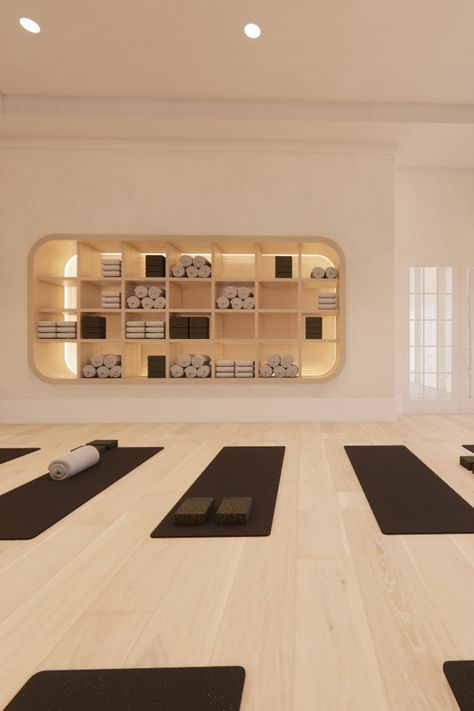 Modern Yoga Studio and Wellness Center designed for relaxation with a zen and tranquil inteior design. Studio, Yoga Studio Design Interiors, Yoga Center Design, Yoga Studio Design Ideas, Yoga Studio Interior, Small Yoga Studio Design, Modern Yoga Studio, Yoga Studio Design, Yoga Interior Design