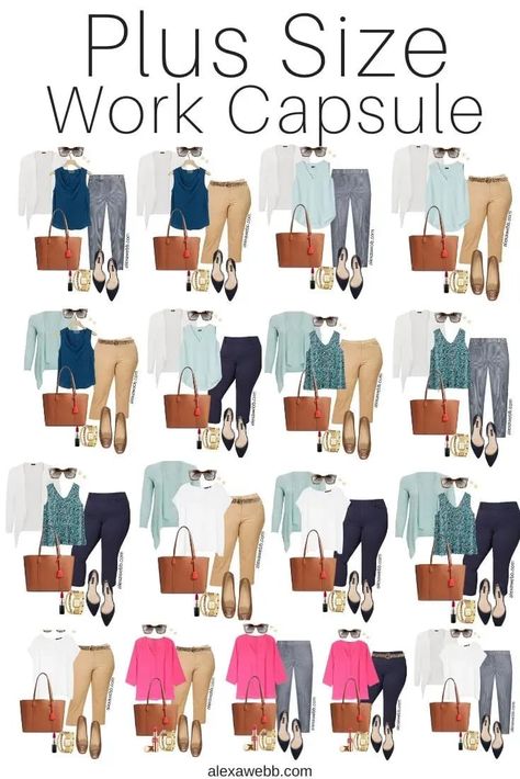 Plus Size Summer Work Capsule Wardrobe Collection with Navy, Aqua, and Hot Pink - Alexa Webb Casual, Capsule Wardrobe, Capsule Wardrobe Work, Plus Size Capsule Wardrobe, Capsule Wardrobe Outfits, Summer Work Outfits Plus Size, Work Capsule, Wardrobe Outfits, Summer Capsule Wardrobe