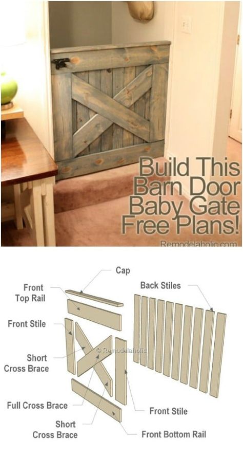 Barn Door Baby Gate 4x8 Plywood Projects, Rustic Home Diy, Dog Gates, Barn Door Baby Gate, Barn Door Projects, Barn Door Decor, Diy Rustic Home, Baby Gate, Dog Gate