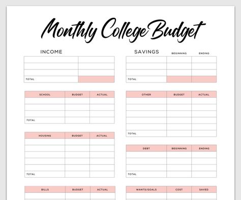 Free printable budget template for college students. 4 color choices   weekly spending tracker. Organisation, College Budgeting, Monthly Budget Worksheet, Budget Spreadsheet, Monthly Budget Planner, Budget Planner Worksheet, Budget Template Free, Budgeting Worksheets, Budget Planning