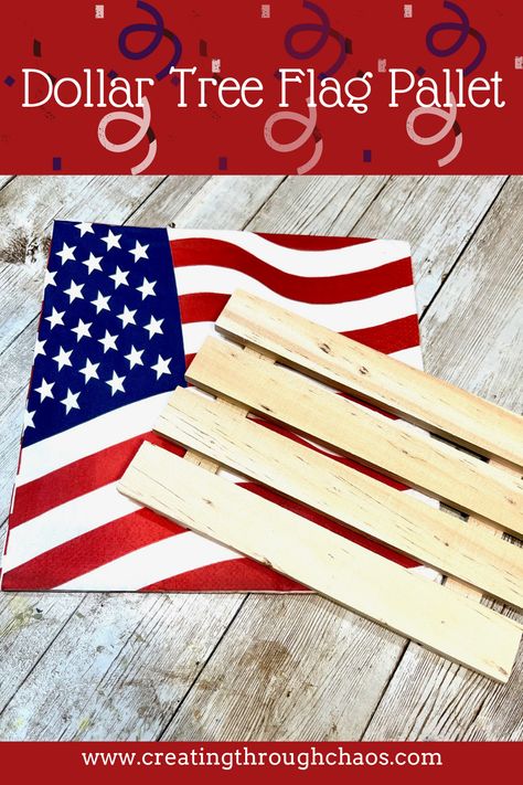 A super cute and EASY DIY Dollar Tree Flag Pallet, for your tiered tray or anywhere Fourth of July decor! #dollartree #diy #crafts #patriotic #americana #usa #fourthofjulycrafts #patrioticcrafts #tiertray #tiertraydecor Repurposed Furniture, Play, Diy Furniture, Diy, Repurposed Furniture Diy, Dollar Tree Diy, Diy Play Kitchen, Tray, Dollar Tree