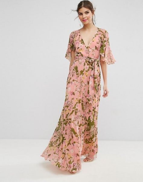 Floral Maxi Dress for Formal Rustic Wedding Floral Maxi, Floral Maxi Dress, Maxi Dress, Maxi Dress With Sleeves, Summer Maxi Dress, Flutter Sleeve Dress, Flutter Dress, Guest Dresses, Country Chic Dresses