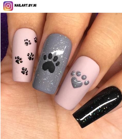 Nail Art Designs, Cat Nail Designs, Cat Nails, Cat Nail Art, Animal Nail Designs, Paw Print Nails, Dog Nail Art, Animal Nail Art, Cute Nails