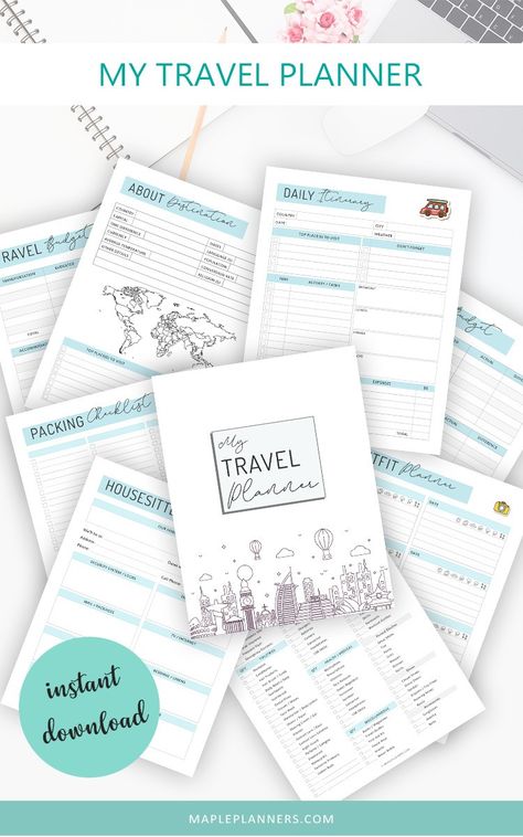 Organisation, Planners, Travel Planner, Travel Budget Planner, Packing Checklist, Budget Planner, Vacation Planner, Travel Packing Checklist, Trip Planner