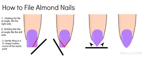 An infographic on how to file almond nails As many of you will know, having almond nails is a relatively new thing for me.  At first I had some major concerns on whether or not I should change my n… Nail Tutorials, How To Cut Nails, How To Do Nails, Diy Nails, Fun Nails, Almond Nail, Nail Tips, Almond Shape Nails, Pointed Nails