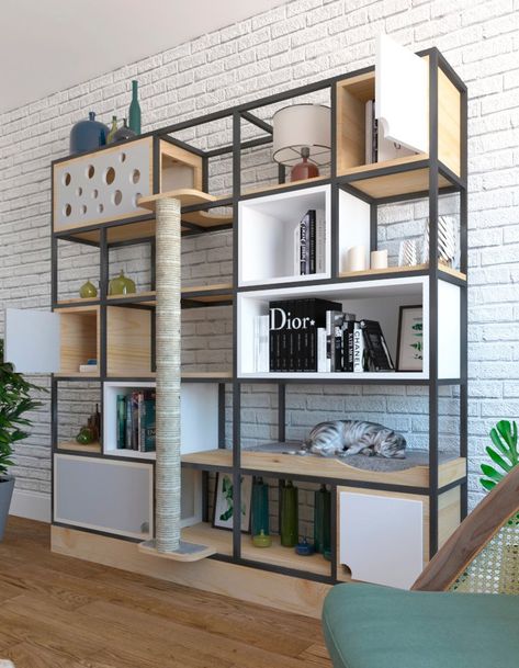 Cat-friendly built-ins are not an entirely new phenomena, but few clients go so far out of their way to include their feline friends not only in their Interior Design, Furniture Design, Interior, Home Office Setup, Arredamento, Home Deco, Interieur, Wooden Platform Bed, Apartment