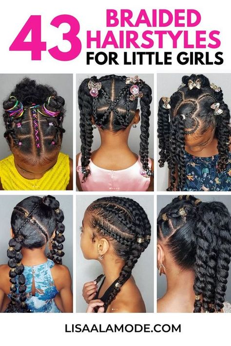 43 Braid Hairstyles For Little Girls With Natural Hair #kidshairstyles #braidsforkids #hairstylesforkids #kidshair #easyhairstyles #longhairstyles #shorthairstyles #toddlerhairstyles #pigtails #buns #ponytails #kidsfashion #backtoschoolhair #holidayhair #trendyhairstyles #cutehairstyles Kids Cornrow Hairstyles Natural Hair, Braids For Little Girls, Braids For Children, Braided Hairstyles For Kids, Braids For Kids, Braid Styles For Kids, Kids Braided Hairstyles, Braids For Black Kids