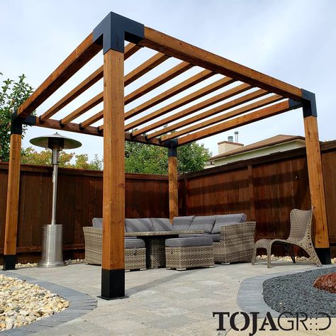 An awesome build sent in by Paul from Winnipeg! We are happy to hear that your customer was happy with the end result. We think this TOJA GRID build looks amazing too 👍Thank you for sharing with us! Decks, Pergolas, Pergola Plans, Pergola Kits, Wood Pergola Detail, Pergola Designs, Wood Pergola, Pergola Ideas, Wood Pergola Patio