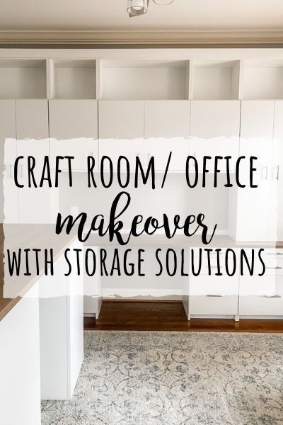 Work From Home Office And Craft Room, Office/storage Room, Easy Office Shelving, Craft Room With Cabinets, Craftroom Organizing Ideas Ikea, Craft Room Wrapping Station, One Wall Office Space, Storage Room And Office, Bonus Room Craft Room Ideas
