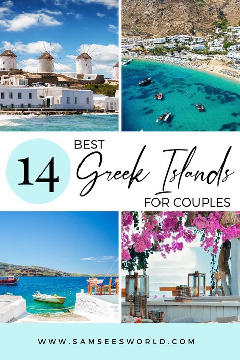 Looking for the best greek islands for couples to enjoy a romantic getaway in Greece? This post covers 14 of the most romantic islands in Greece that will have you and your partner swooning. Greece Holiday, Mykonos, Destinations, Paros, Best Greek Islands, Greek Islands To Visit, Greek Islands Vacation, Places In Greece, Greece Itinerary